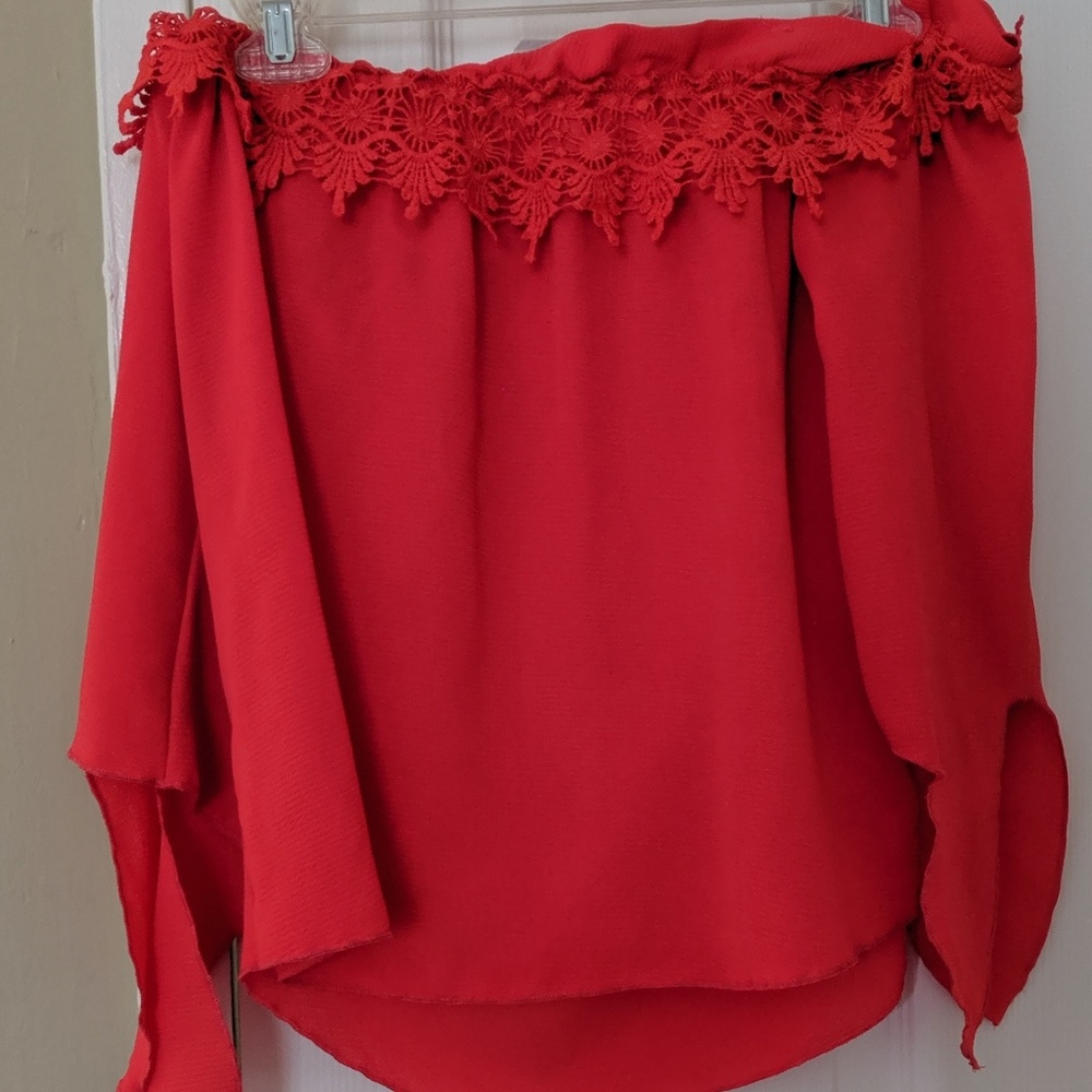 Off the shoulder romantic red top